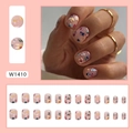 Uñas postizas florales con 24 diseños de flores rosa azul amarillo y forma cuadrada corta - W1410 Fragmento Floral (Versión con Pegamento)