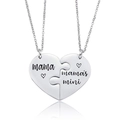 Macro view of mother and daughter puzzle heart necklaces with mama mini engraving - Mama & Mama's Mini Style