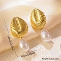 Golden starfish leaf earrings with pearl drop, 3.45cm length and 6.2g weight details - Gold Leaf Pearl Dangle Earrings