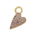Close-up of heart-shaped gold pendant with micro-paved purple cubic zirconia stones - Gold Purple Zircon Heart
