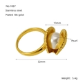 18k gold plated stainless steel shell ring with white pearl inlay for women - Shell Pearl Ring Size 6 (ZR1087G-6号)