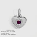 Silver stainless steel heart pendant with purple birthstone inlay, size 10x12mm - June Purple / Silver