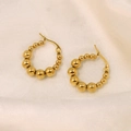 Orecchini a cerchio con perline dorate minimalisti da donna dal design metallico - Oro