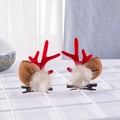 Cute Christmas reindeer antler hair clips with red antlers and beige pom-poms for girls - New Red Antler Mink Fur Pair