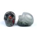 Natural crystal agate skull carving in bloodstone and translucent grey chalcedony - African Blood Stone