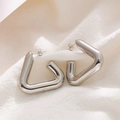 Polished silver geometric chunky triangle earrings on elegant white linen fabric - E218 Steel Color