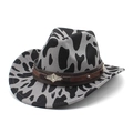 Detail of cow print cowboy hat with brown leather band and vintage silver metallic studs - M (56-58cm) / Dark Grey (Cow Print)