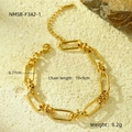 18K gold plated stainless steel rectangle link chain bracelet with zircon for women - Gold Rectangular Link (NMSB-F342-1)
