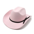 Pink western cowboy felt hat with black decorative ribbon band and simple knot accent - M (56-58cm) / Pink