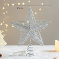 Glittery silver 25cm metal wire Christmas tree topper star with integrated LED lights - Silver Cotton Thread Star 25cm With Light