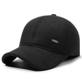 Gorra de béisbol negra de espiga para hombre con orejeras para el otoño y invierno - Ajustable / Negro