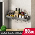 50cm gun grey wall-mounted kitchen spice rack with 6 hooks and metal construction - Gun Grey Rack 50cm - Single Layer 5 Hooks