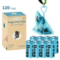 Blue biodegradable dog waste bags set with lavender scent and bone dispenser - Blue 8 Rolls With Hands-Free Clip