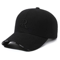 Winter wool baseball cap in black with embroidered letter R and fashion text - Adjustable / R Logo Black Black Embroidery