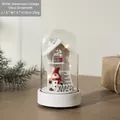 Dôme en verre LED avec maison de bonhomme de neige, base en bois et décor de Noël - Style Cabane de Bonhomme de Neige Blanc