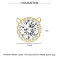 Macro detail of 11mm circular brass pendant with 5A cubic zirconia and small stones - Ye012-2