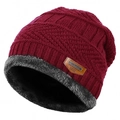 Gorro de punto de invierno color vino para hombre y mujer con forro polar gris - M / Burdeos