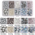 10-grid DIY glass bead set in macaron colors including shiny and matte pearl finishes - Box Packaging / Gray