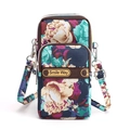 Floral crossbody nylon phone bag in navy blue with adjustable strap and Smile Way logo - Nordic Flowers