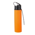 Collapsible 600ml orange silicone sports water bottle with leak-proof cap and strap - Orange