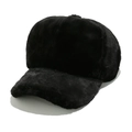 Gorra de béisbol de felpa negra para mujer con forro térmico de invierno y piel sintética - M(56-58cm) / Negro