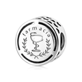 S925 sterling silver charm bead with hollow design and engraved pharmacy medical symbol - Pharmacy