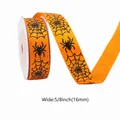 Halloween-lint met zwarte spinnen en webben op oranje band van 16 mm breed - 1-Oranje Spinnenweb / 5 Yards/Rol