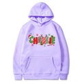 Light purple Christmas hoodie with Charlie letters print and festive icons for couples - Lavender