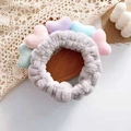 Gray plush cat ear headband featuring colorful heart charms for hair styling - Gray