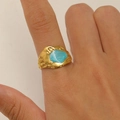 Bague irrégulière dorée 18 carats avec texture lave et émail bleu ciel - Style Texture de Lave Bleu Ciel (180)