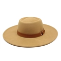 Khaki wool felt fedora with 9.5cm wide brim and leather band with silver rivets - M (56-58cm) / Camel