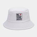 Cappello da pescatore bianco in cotone con stampa MR. STEAL YOUR HEART e cuore - Regolabile / Bianco