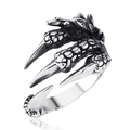 Detailed close-up of retro silver dragon claw ring showing scale texture and open band - Eagle Claw