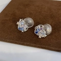 Silver heart clip-on earrings featuring multi-colored cubic zirconia stones - A11 Silver Heart Clip Earrings