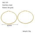 65mm large stainless steel hoop earrings with 18k gold plating for women - 65mm / Gold