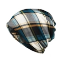 Dettaglio del berretto in maglia a quadri con morbida trama in blu scuro e giallo vivace - M (56-58cm) / Blu
