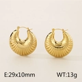 U-shaped hollow 18k gold earrings with radial texture and 29x10mm dimensions - Gold (KE114494-KFC)