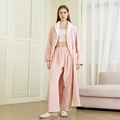 Pyjama rose en polaire corail avec peignoir long et pantalon pour femme en hiver - M / Robe + Pantalon / Rose [Femmes]