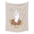 Bohemian Aries zodiac tapestry with pink roses and gold stars for wall decor - Aries