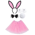 Tutu rosa con paillettes e orecchie da coniglio per costumi cosplay festivi - Set da 5 Pezzi Nero e Rosa