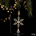 Golden Christmas snowflake pendant with champagne beads and teardrop crystal ornament - Gold Snowflake Type A