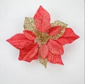 Artificial red and gold glitter poinsettia flower for Christmas tree decoration - Genius Club Red