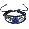 Braided leather multilayer bracelet featuring round blue natural stone inlay - Lapis Lazuli