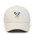 Casquette en coton beige avec broderie détaillée de tête de panda et collier jaune - Réglable / Poche zippée