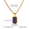 Macro shot of gold square pendant with blue stone showing detailed dimensions and weight - Gold Blue Rectangular Pendant (HC-N40523-BE)
