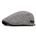 Men's grey plaid wool newsboy cap with red check pattern and metal side buckle - Adjustable / Light Gray
