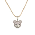 Close-up of pink zircon bear head pendant with rose gold beaded chain on white background - Silver Pink Zirconia