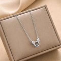 Collier en acier titane argenté avec pendentif Mickey serti de zircons mobiles - 8809-argent