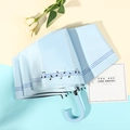 Sky blue folding umbrella with J-shaped handle and musical note print for sun or rain - 3-Fold Manual / J-Handle Notes Sky Blue
