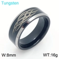 8mm black tungsten ring with silver Celtic flame pattern and polished beveled edges - US 8 / Flame Pattern (KR114267-TS)